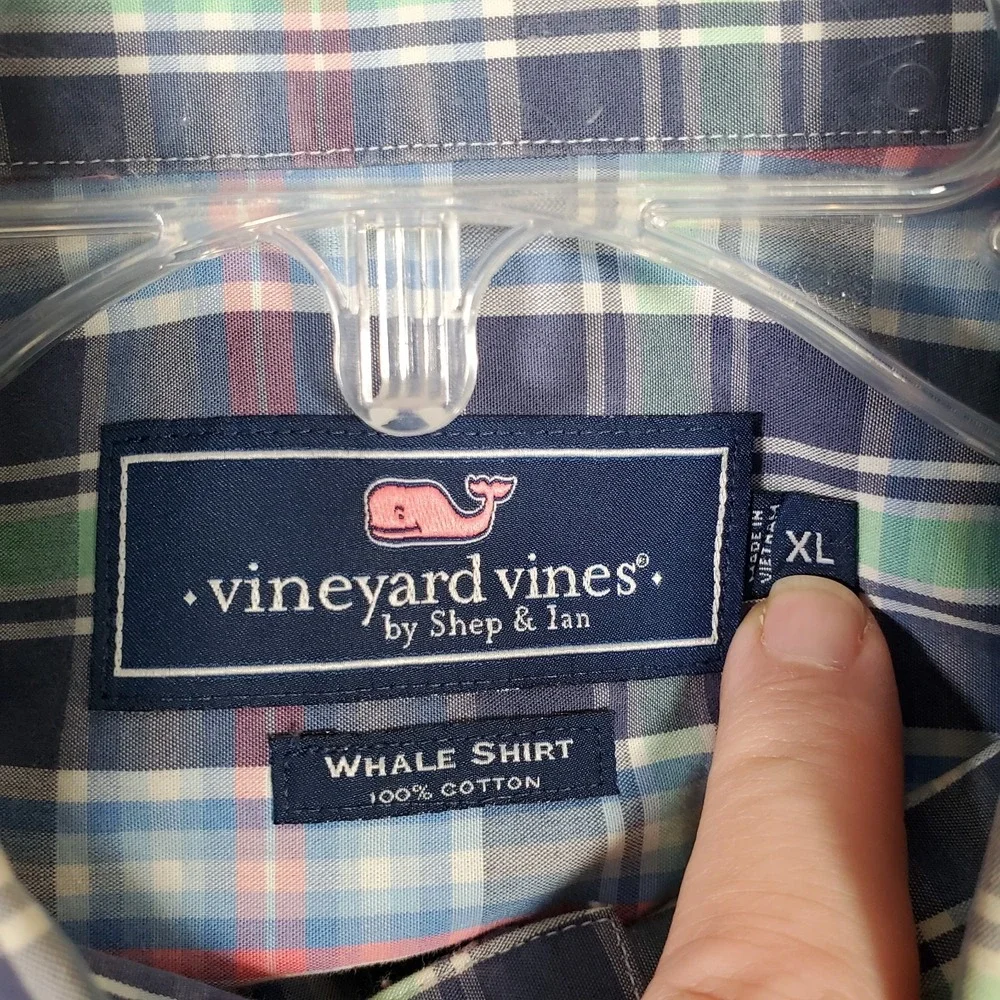 Vineyard Vines Whale Shirt MensXL Blue Green Pink‎ Plaid Preppy Classic
